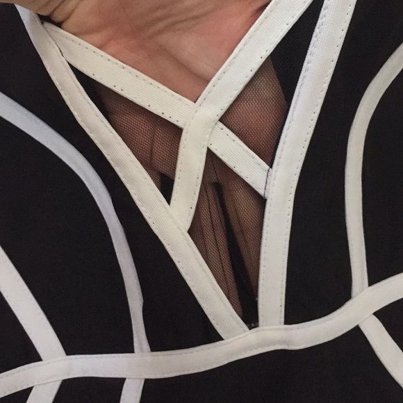 Black dress with white piping and deep mesh front - Picture 2 of 4